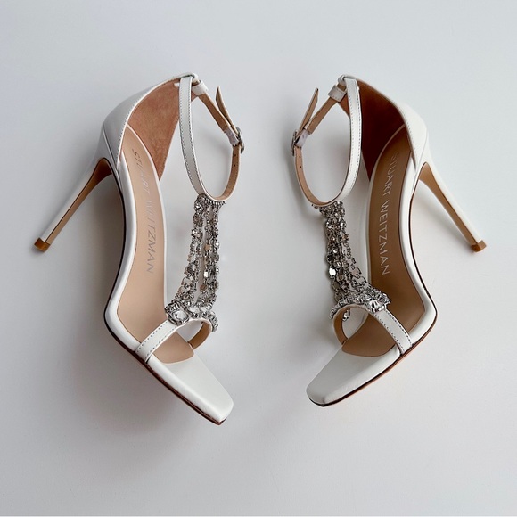 ✨New STUART WEITZMAN Stardust 100 Crystal Dress Sandals Bridal White Leather 7.5 - Picture 7 of 13